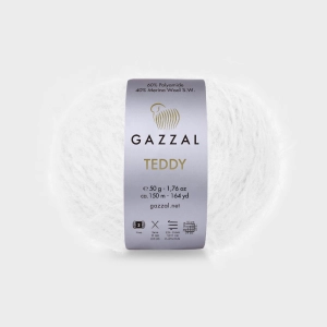 Włóczka ozdobna, włochata Gazzal Teddy 50g = 150m (6564) biały