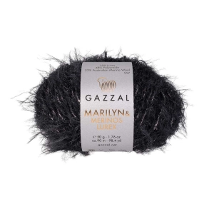Włóczka Gazzal Marilyn & Merinos Lurex 33% Merino, 48% Polyamide, 19% Lurex 50g=90m (8281L) Czarny ze srebrnym lurexem