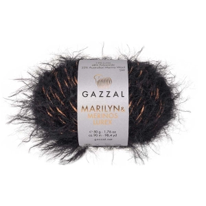 Włóczka Gazzal Marilyn & Merinos Lurex 33% Merino, 48% Polyamide, 19% Lurex 50g=90m (8281L2) Czarny ze słotym lurexem