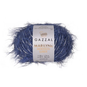 Włóczka Gazzal Marilyn & Merinos Lurex 33% Merino, 48% Polyamide, 19% Lurex 50g=90m (8274L) niebieski ze srebrnym lurexem